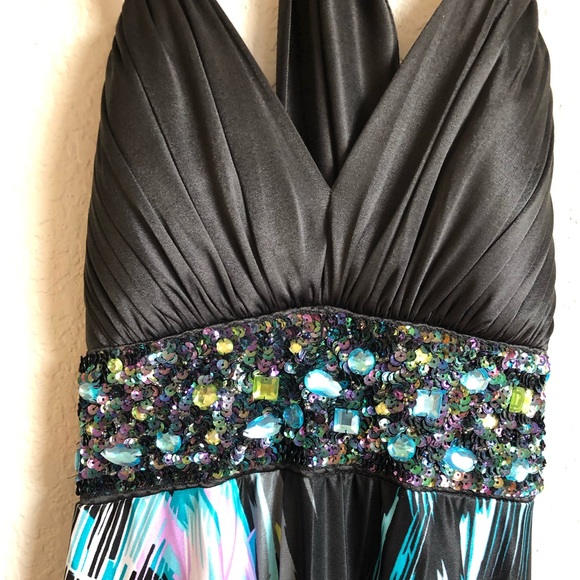 Full Length Prom Dress With Bedazzled Waist - Picture 2 of 7